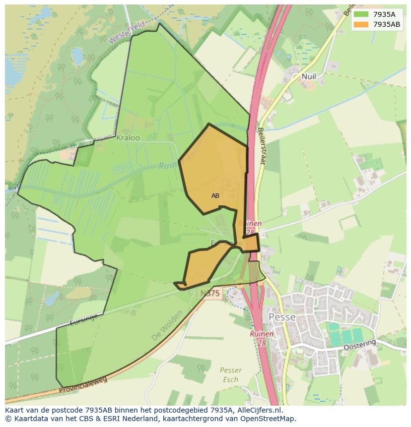 Afbeelding van het postcodegebied 7935 AB op de kaart.