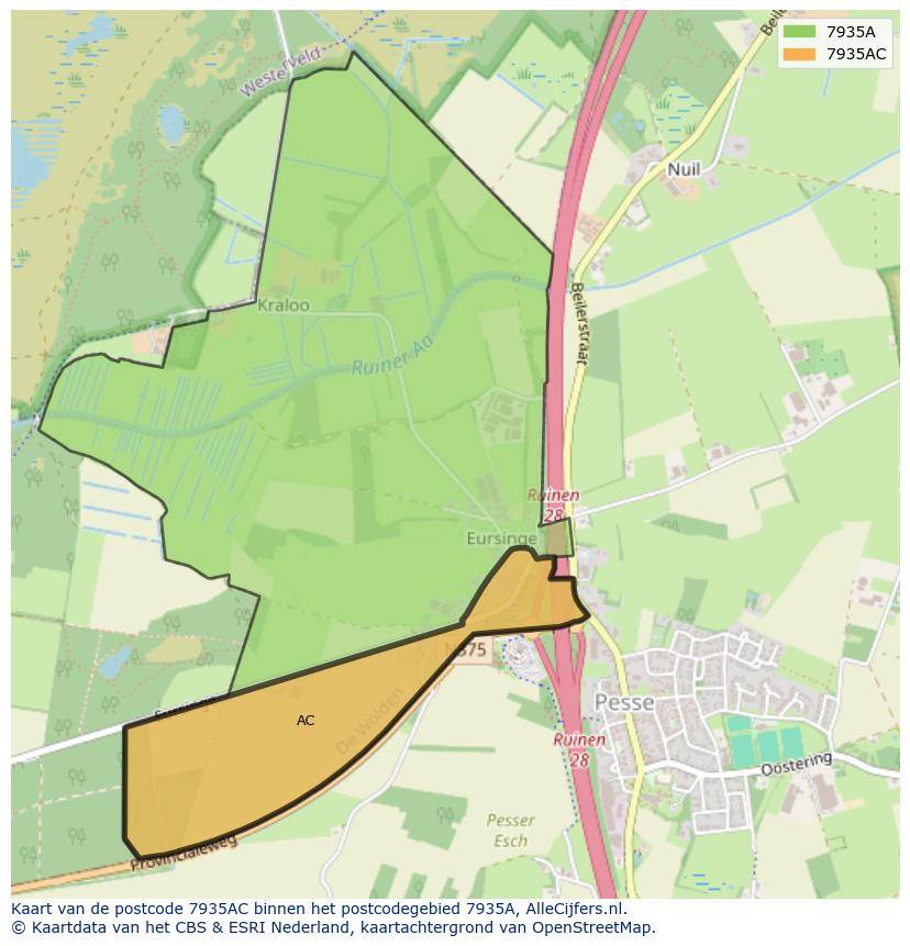 Afbeelding van het postcodegebied 7935 AC op de kaart.