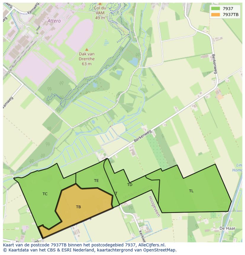 Afbeelding van het postcodegebied 7937 TB op de kaart.