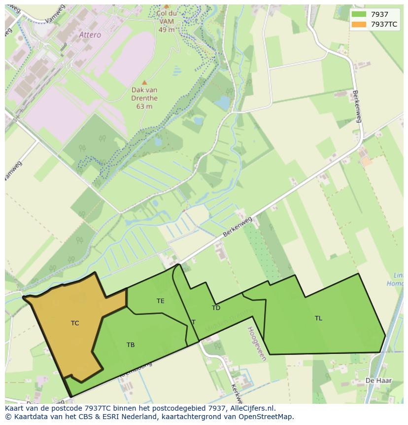 Afbeelding van het postcodegebied 7937 TC op de kaart.