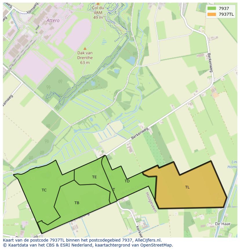 Afbeelding van het postcodegebied 7937 TL op de kaart.