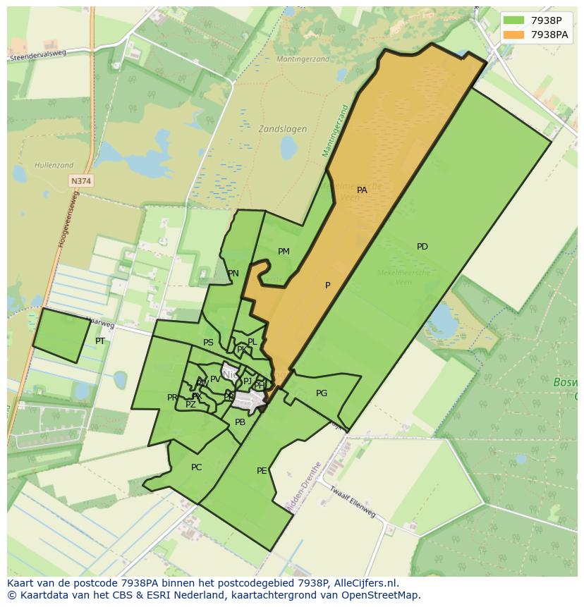 Afbeelding van het postcodegebied 7938 PA op de kaart.