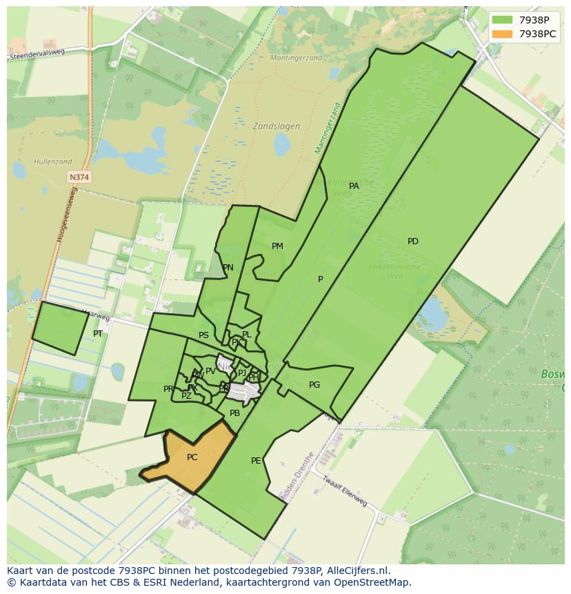 Afbeelding van het postcodegebied 7938 PC op de kaart.