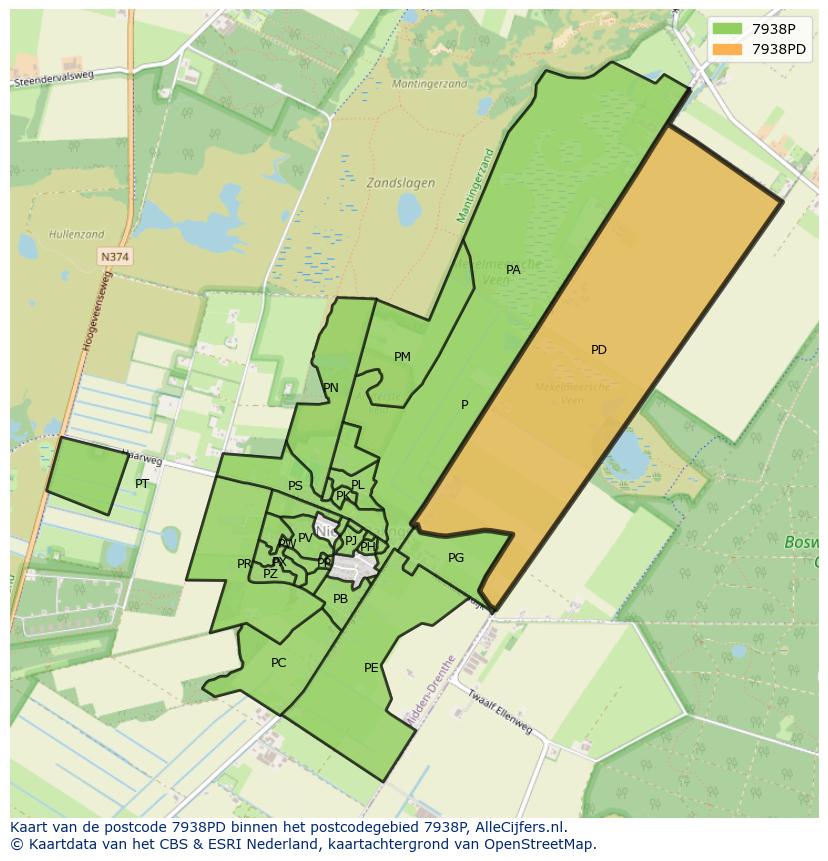 Afbeelding van het postcodegebied 7938 PD op de kaart.