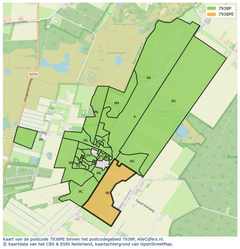 Afbeelding van het postcodegebied 7938 PE op de kaart.