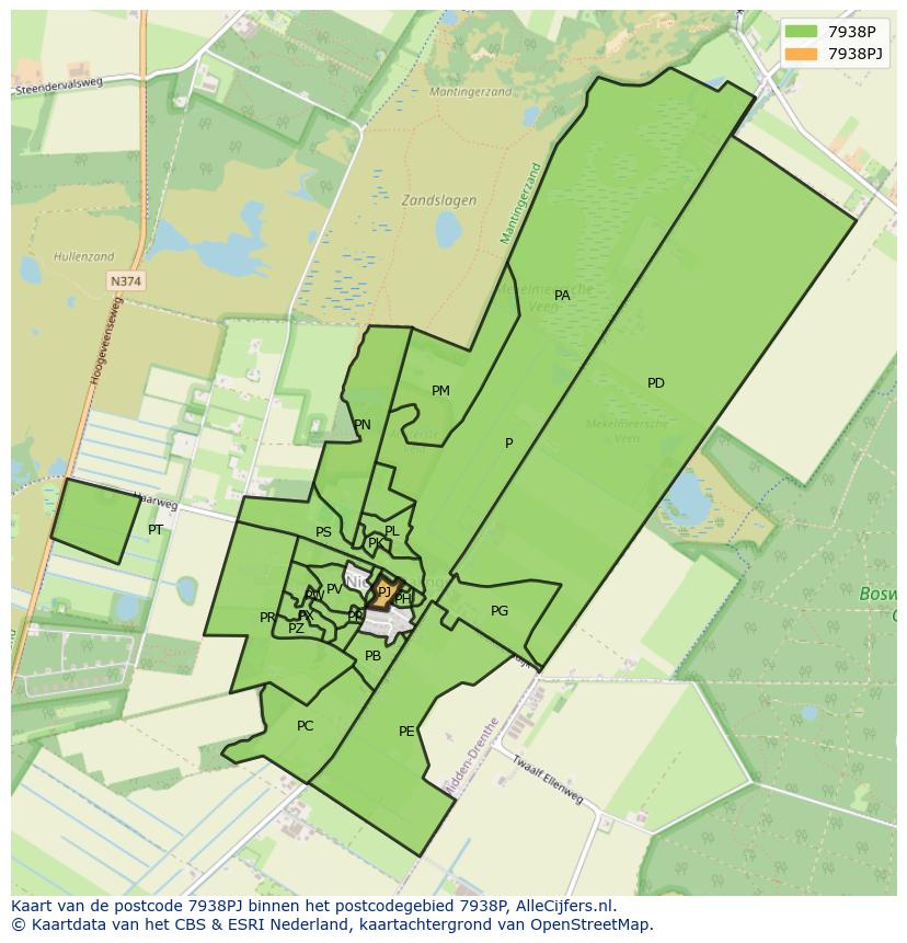 Afbeelding van het postcodegebied 7938 PJ op de kaart.