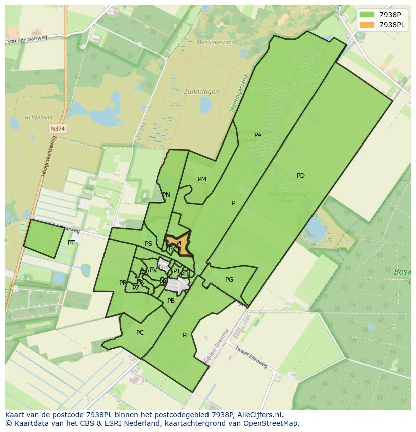 Afbeelding van het postcodegebied 7938 PL op de kaart.