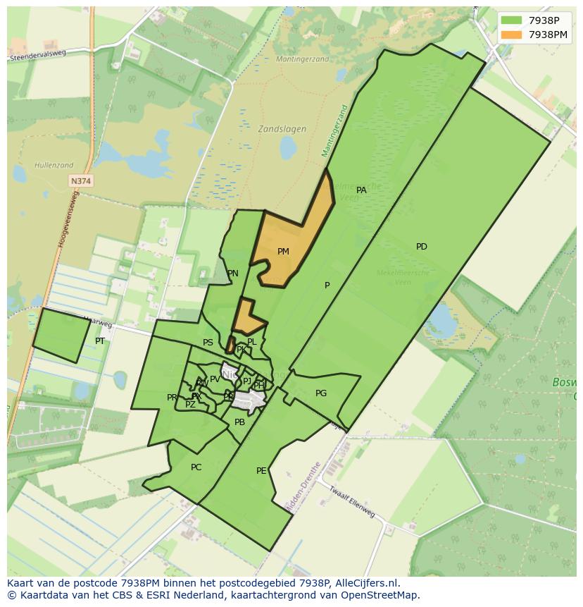 Afbeelding van het postcodegebied 7938 PM op de kaart.