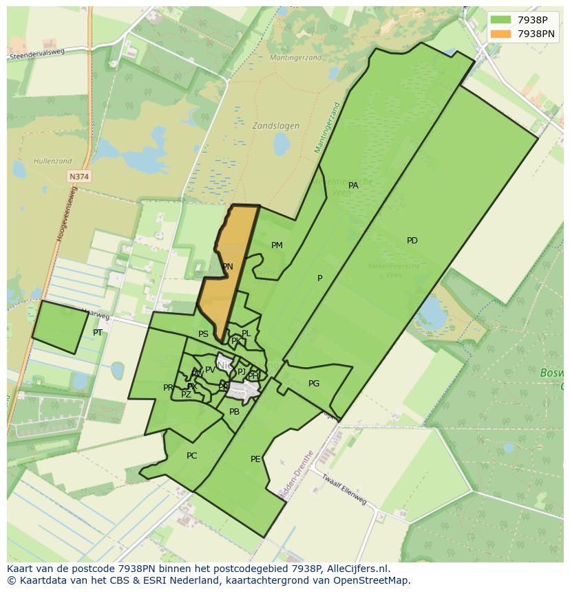 Afbeelding van het postcodegebied 7938 PN op de kaart.