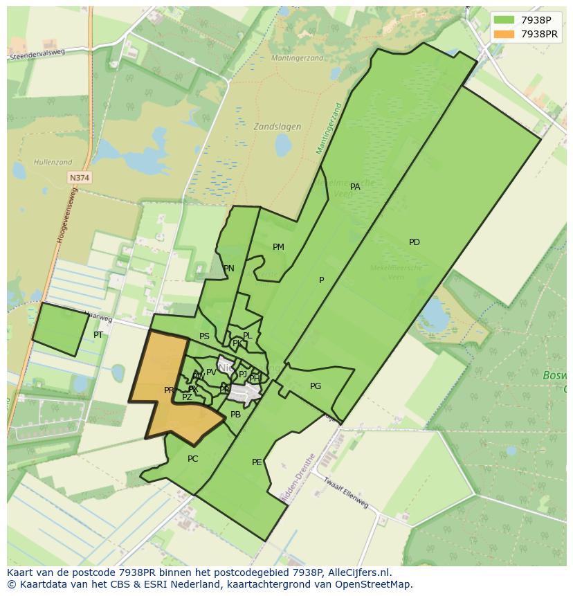 Afbeelding van het postcodegebied 7938 PR op de kaart.