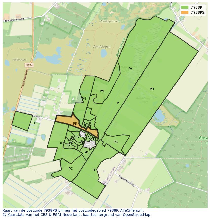 Afbeelding van het postcodegebied 7938 PS op de kaart.