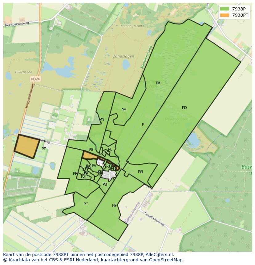 Afbeelding van het postcodegebied 7938 PT op de kaart.