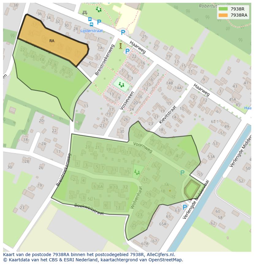 Afbeelding van het postcodegebied 7938 RA op de kaart.