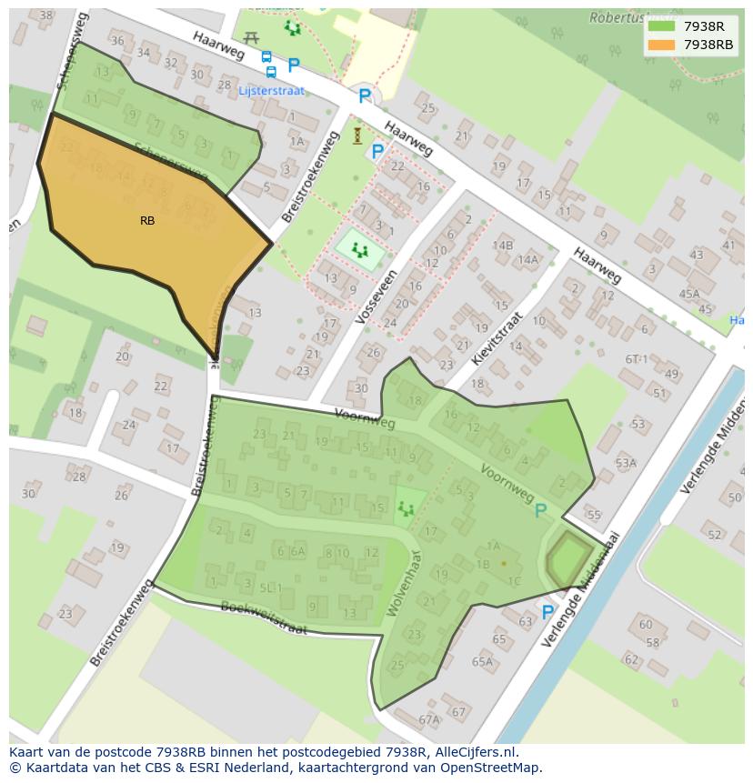 Afbeelding van het postcodegebied 7938 RB op de kaart.