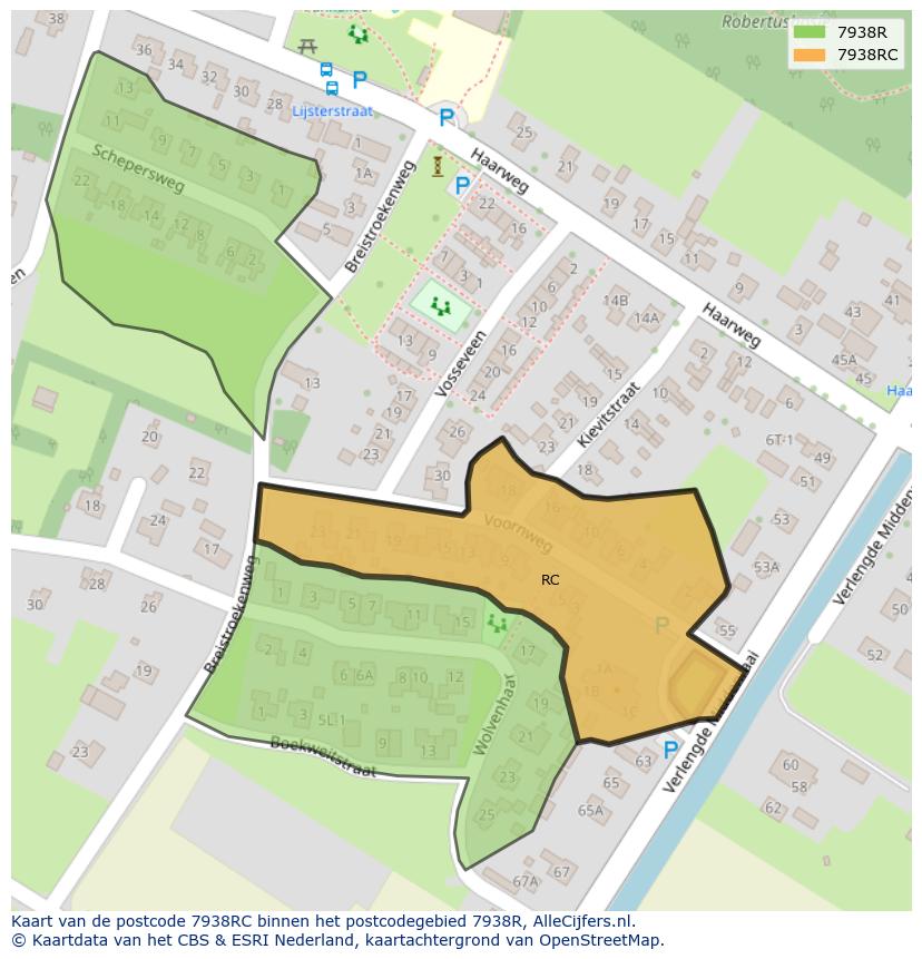 Afbeelding van het postcodegebied 7938 RC op de kaart.