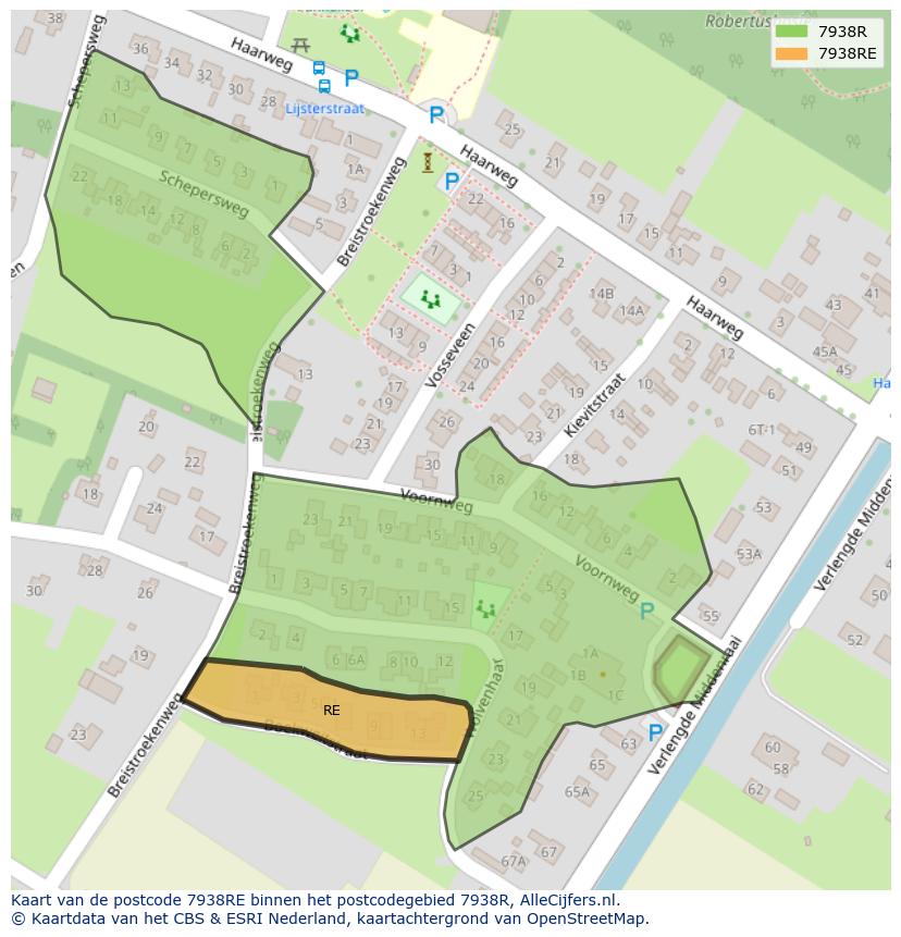 Afbeelding van het postcodegebied 7938 RE op de kaart.