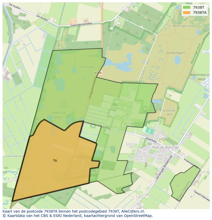 Afbeelding van het postcodegebied 7938 TA op de kaart.