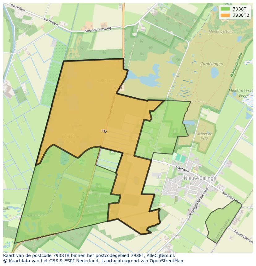 Afbeelding van het postcodegebied 7938 TB op de kaart.