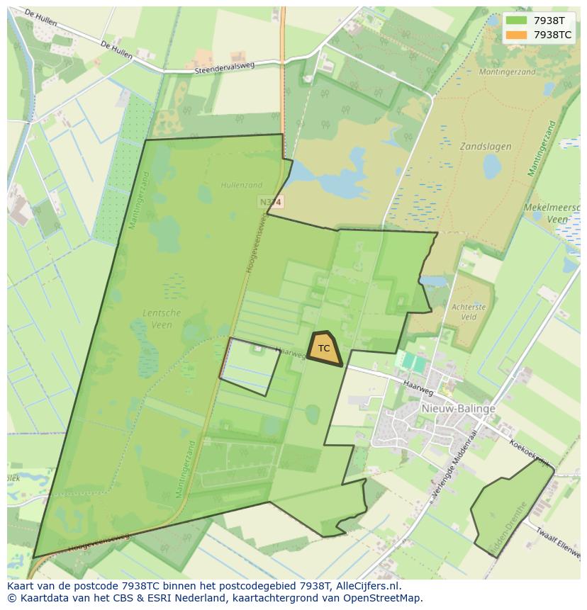 Afbeelding van het postcodegebied 7938 TC op de kaart.