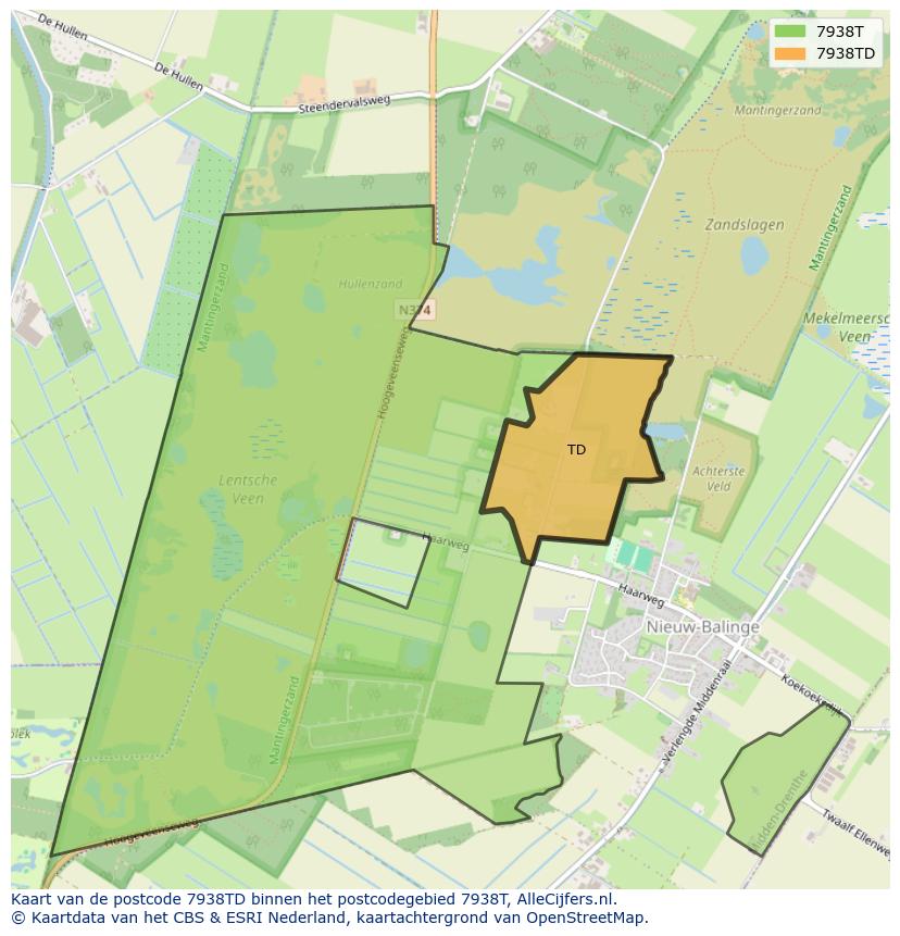 Afbeelding van het postcodegebied 7938 TD op de kaart.