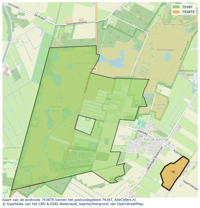 Afbeelding van het postcodegebied 7938 TE op de kaart.