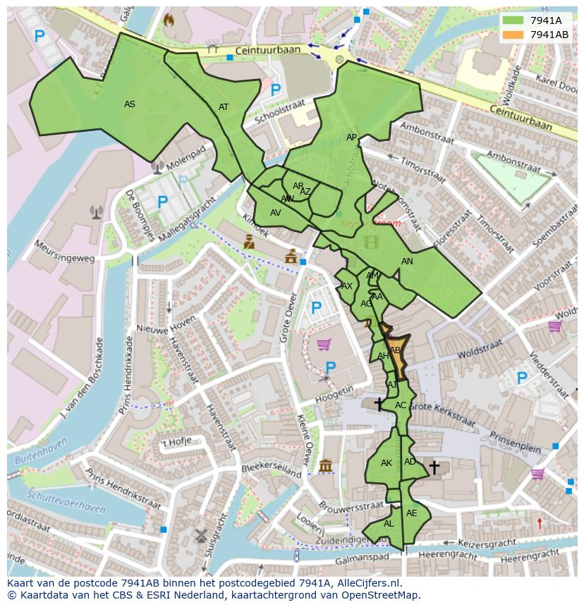 Afbeelding van het postcodegebied 7941 AB op de kaart.
