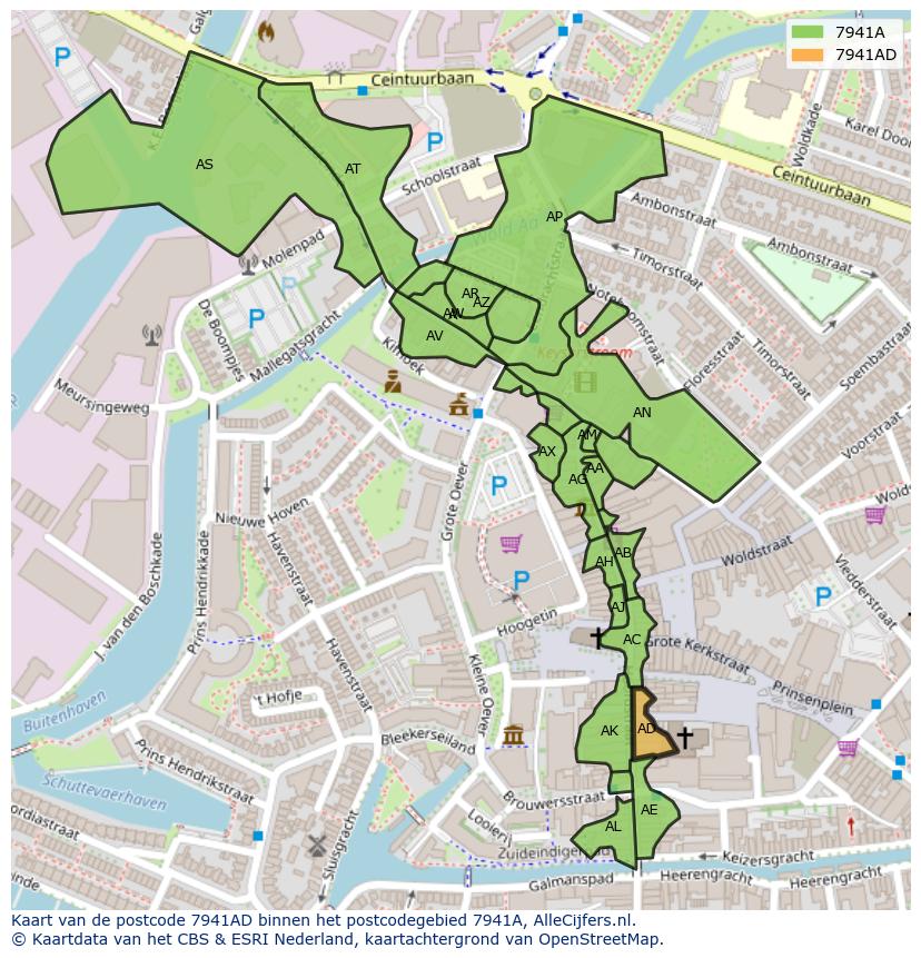 Afbeelding van het postcodegebied 7941 AD op de kaart.