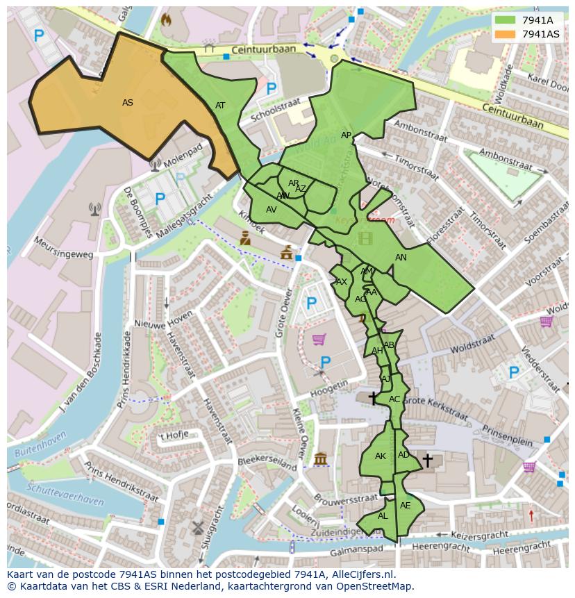 Afbeelding van het postcodegebied 7941 AS op de kaart.