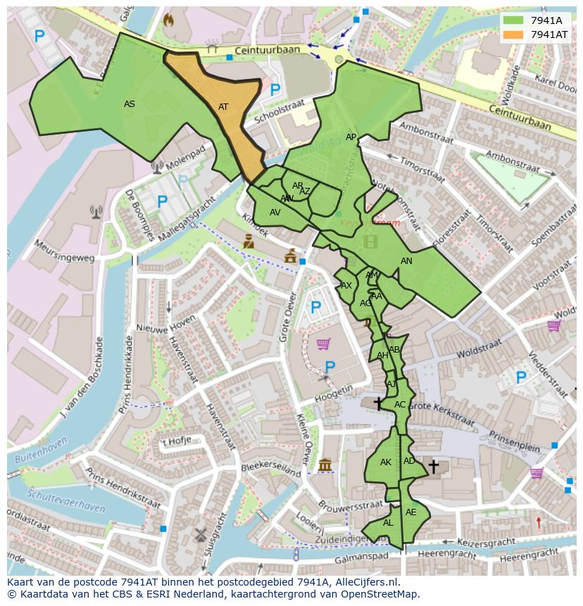 Afbeelding van het postcodegebied 7941 AT op de kaart.