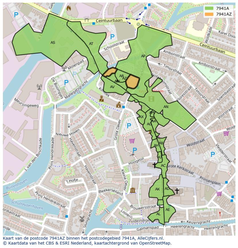 Afbeelding van het postcodegebied 7941 AZ op de kaart.