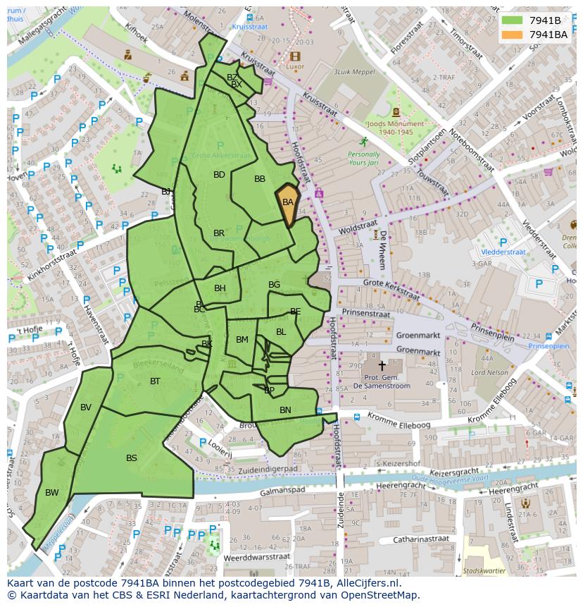 Afbeelding van het postcodegebied 7941 BA op de kaart.