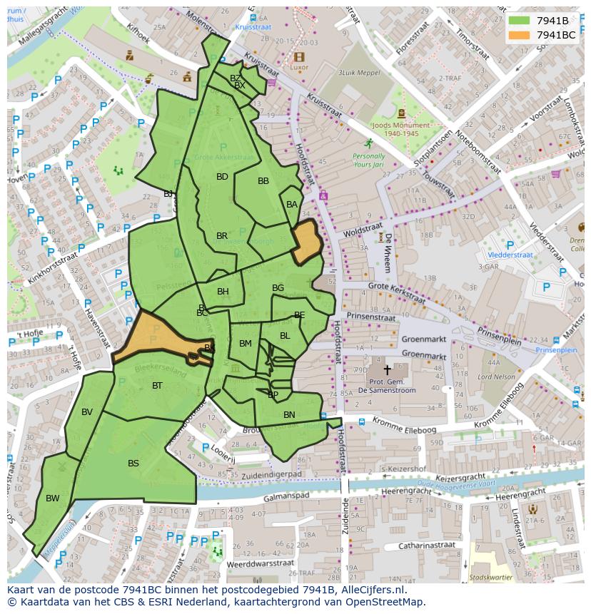 Afbeelding van het postcodegebied 7941 BC op de kaart.