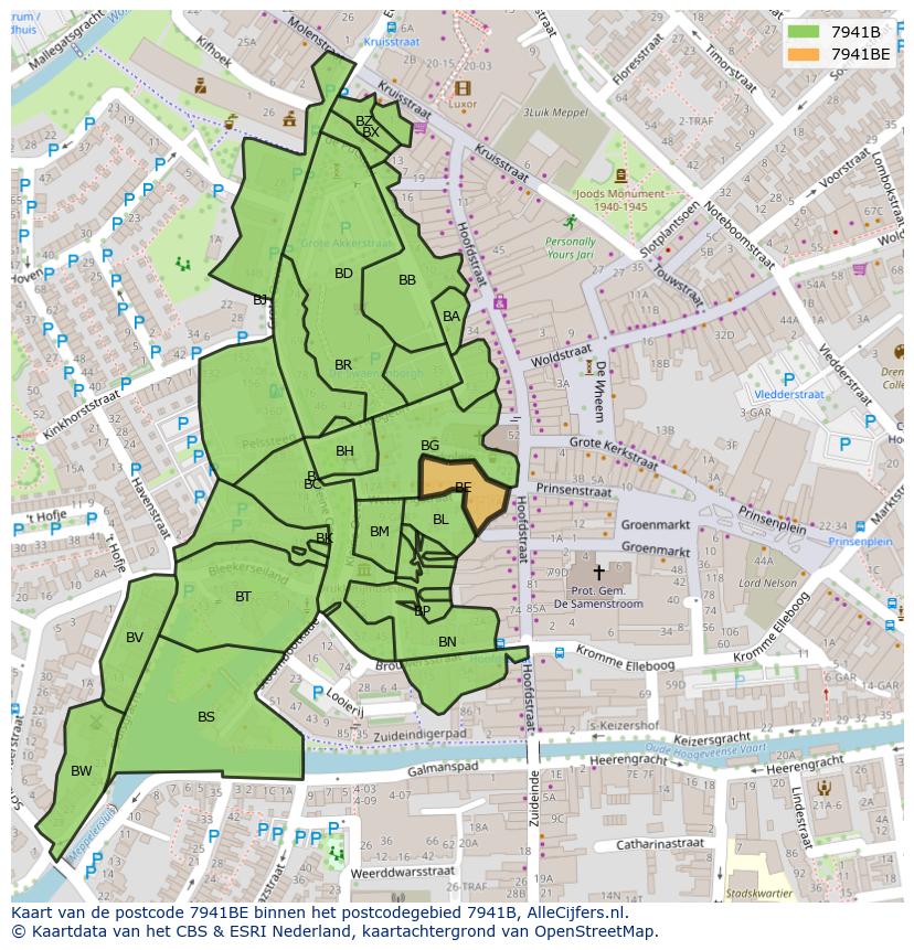 Afbeelding van het postcodegebied 7941 BE op de kaart.