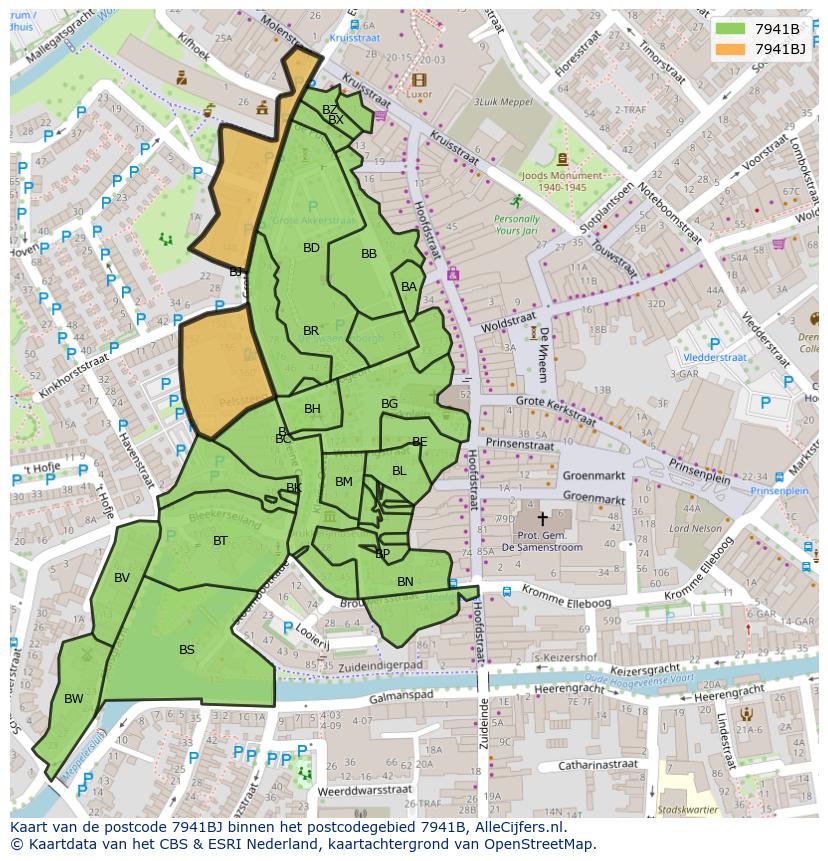 Afbeelding van het postcodegebied 7941 BJ op de kaart.