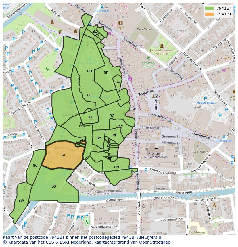 Afbeelding van het postcodegebied 7941 BT op de kaart.