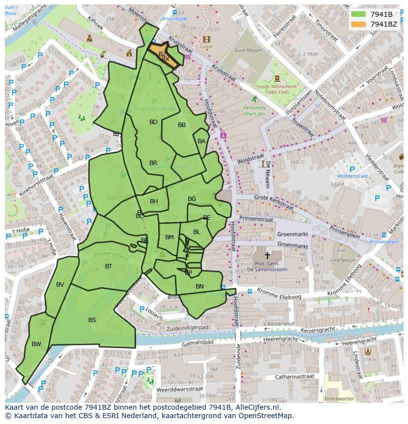 Afbeelding van het postcodegebied 7941 BZ op de kaart.