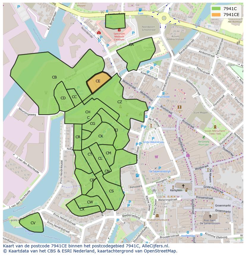 Afbeelding van het postcodegebied 7941 CE op de kaart.