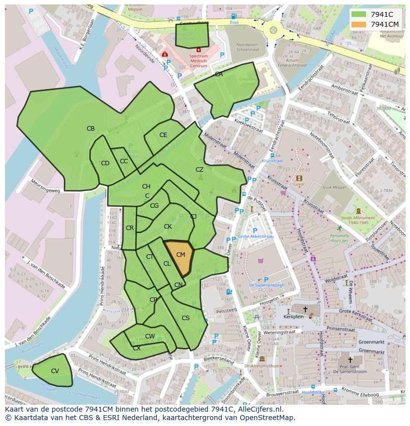 Afbeelding van het postcodegebied 7941 CM op de kaart.