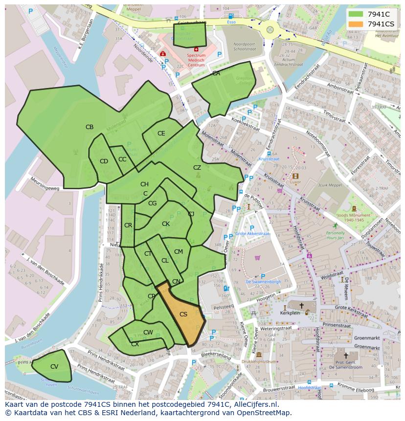 Afbeelding van het postcodegebied 7941 CS op de kaart.