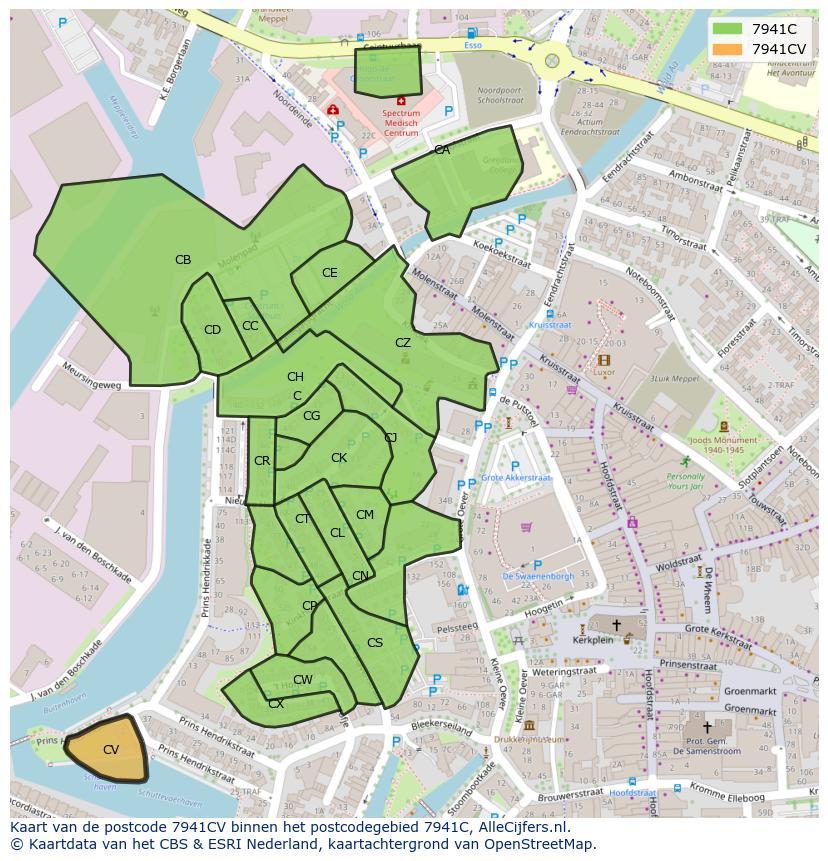 Afbeelding van het postcodegebied 7941 CV op de kaart.