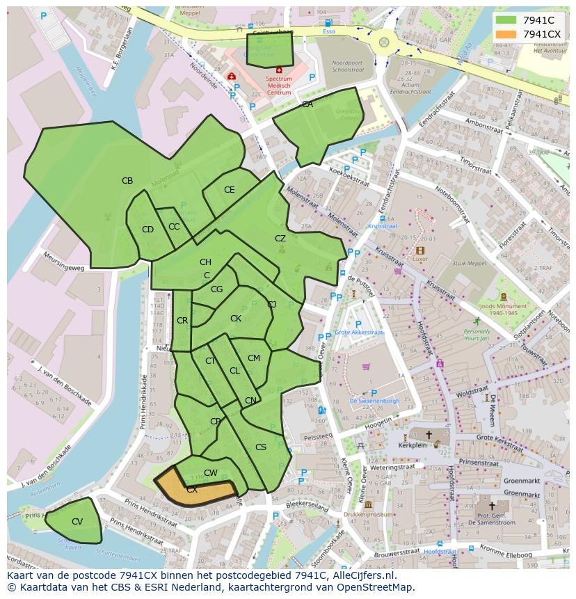 Afbeelding van het postcodegebied 7941 CX op de kaart.