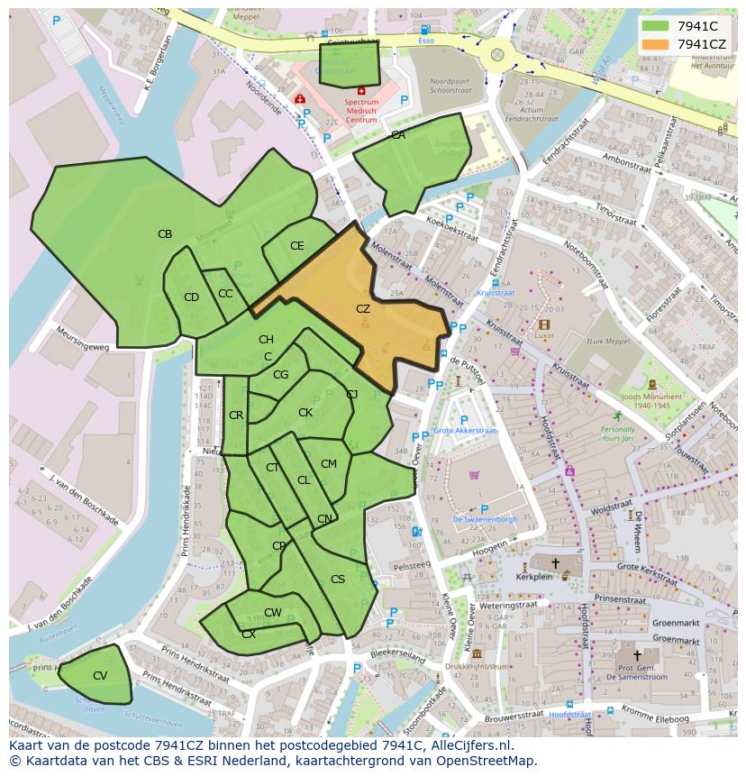 Afbeelding van het postcodegebied 7941 CZ op de kaart.