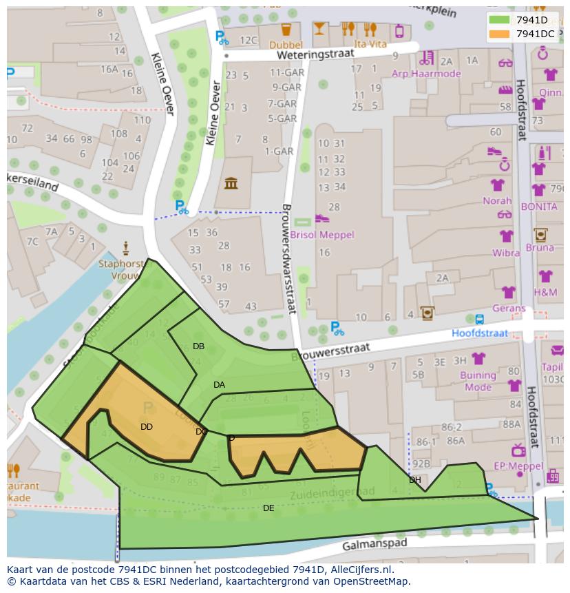 Afbeelding van het postcodegebied 7941 DC op de kaart.