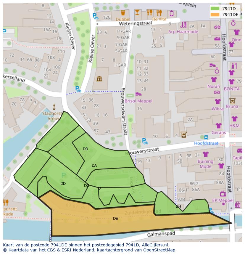 Afbeelding van het postcodegebied 7941 DE op de kaart.