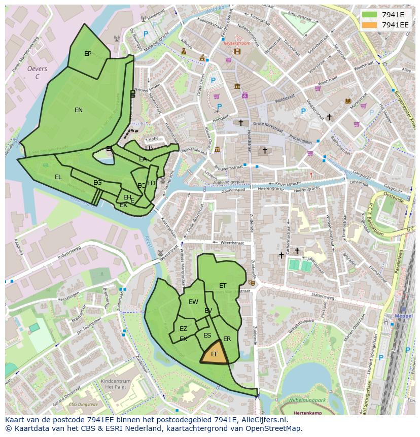 Afbeelding van het postcodegebied 7941 EE op de kaart.