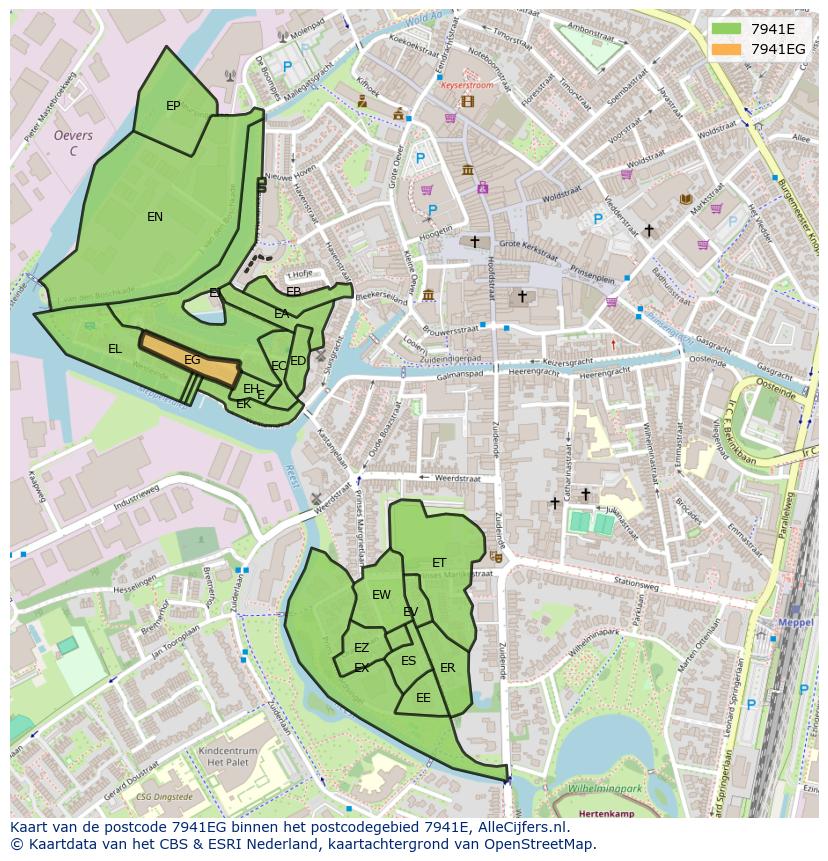 Afbeelding van het postcodegebied 7941 EG op de kaart.