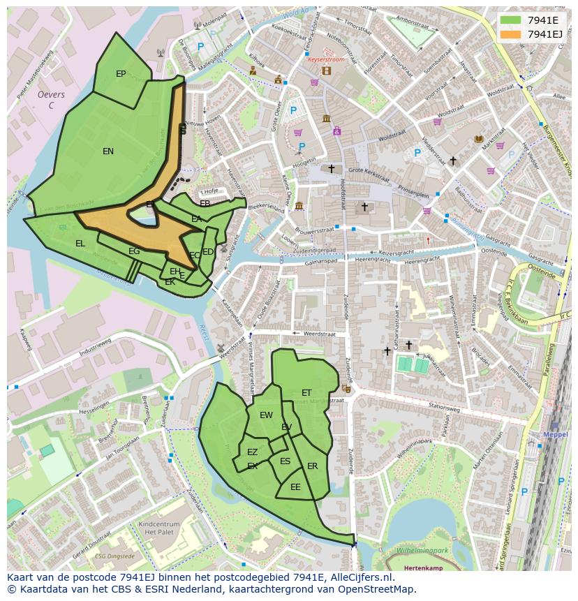 Afbeelding van het postcodegebied 7941 EJ op de kaart.