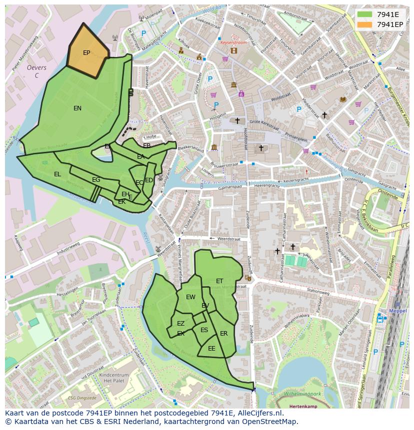 Afbeelding van het postcodegebied 7941 EP op de kaart.