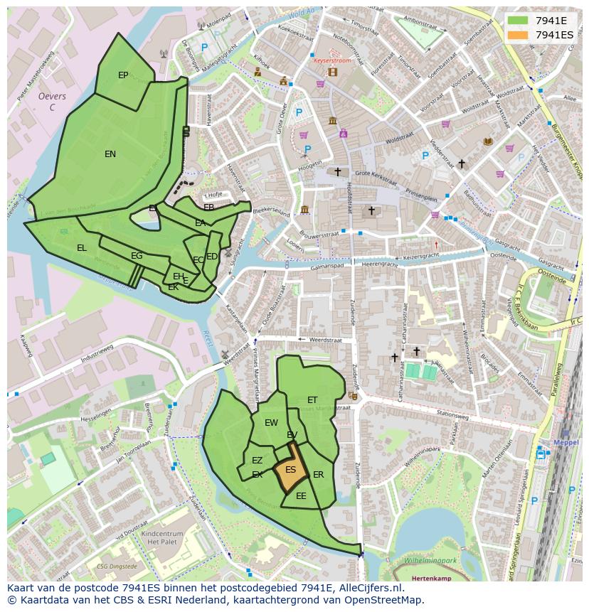 Afbeelding van het postcodegebied 7941 ES op de kaart.