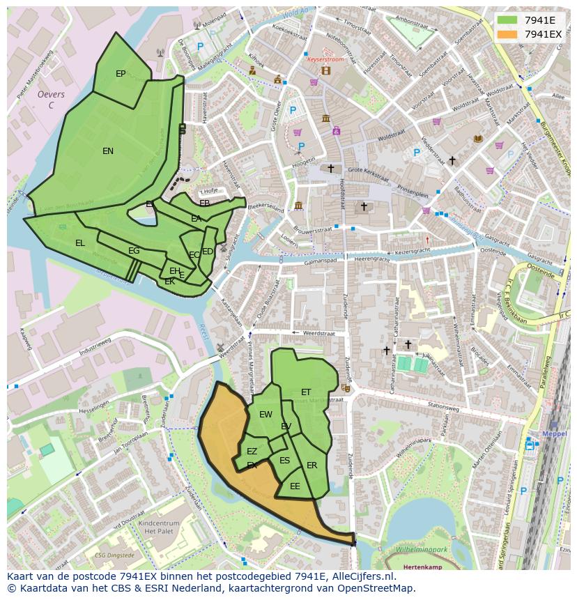 Afbeelding van het postcodegebied 7941 EX op de kaart.